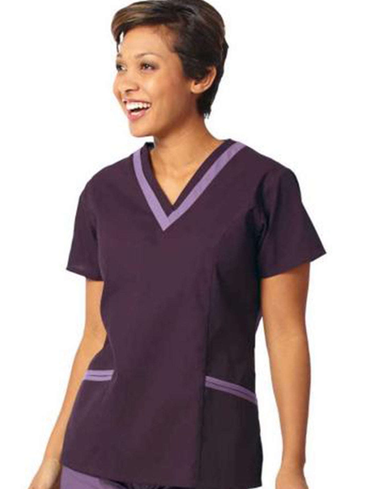 Women's Double V-Neck Tunic - 7576 - Eggplant w/ Plum