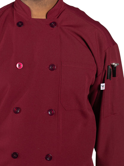 Unisex Reinforced Bar Tacking Chef Coat - 0422 - Burgundy