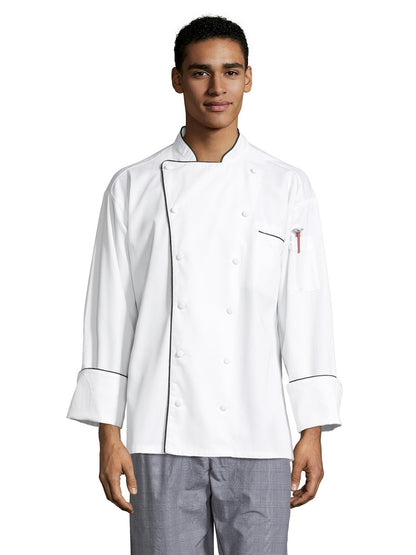 Unisex Reinforced Bar Tacking Chef Coat - 0432 - White/Black