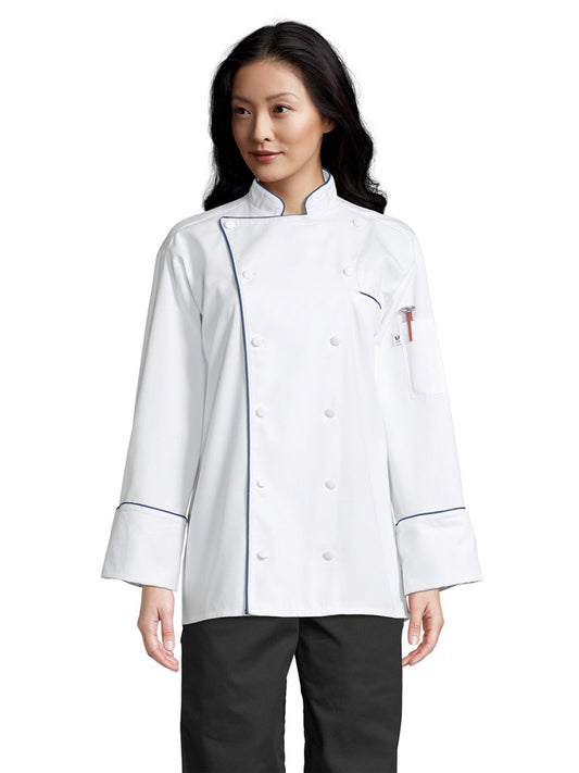 Unisex Reinforced Bar Tacking Chef Coat - 0432 - White/Royal