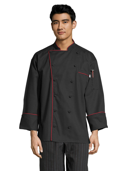 Unisex Reinforced Bar Tacking Chef Coat - 0432 - Black/Red