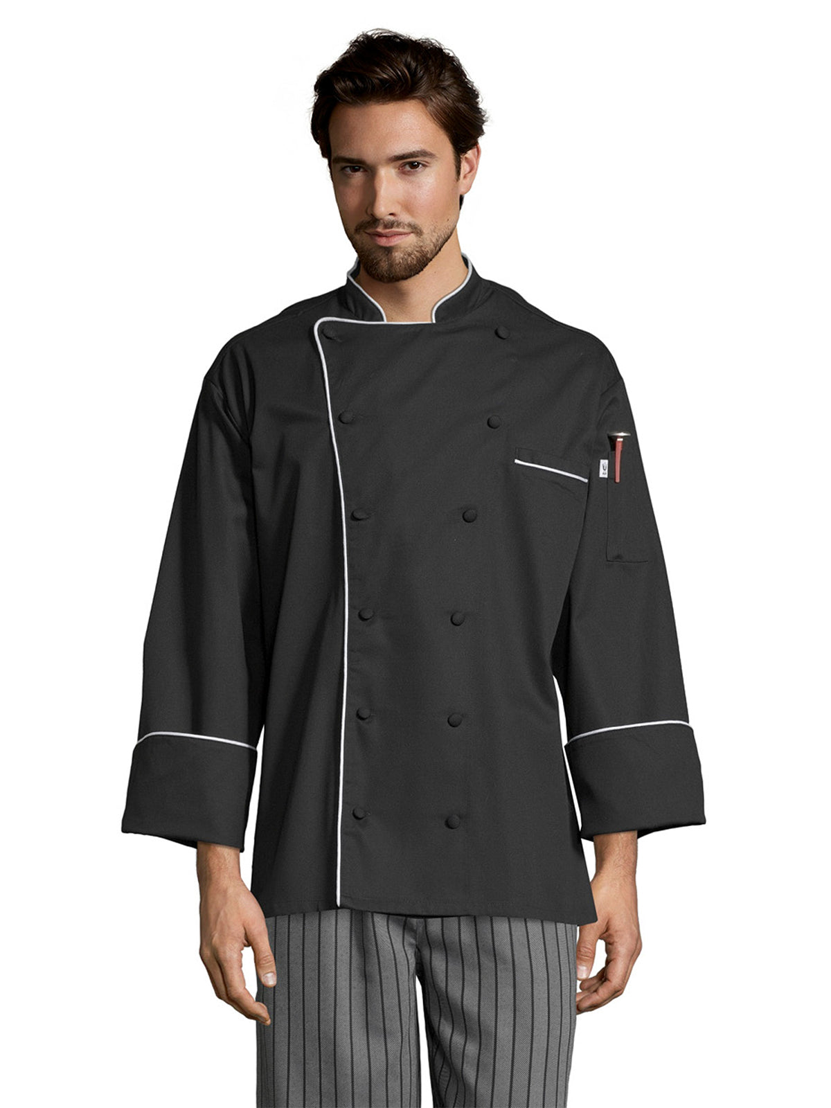 Unisex Reinforced Bar Tacking Chef Coat - 0432 - Black/White