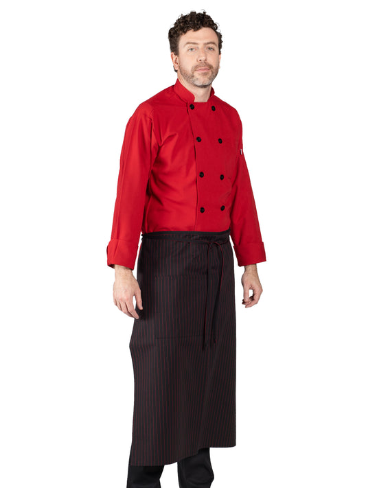 Unisex Reinforced Bar Tacking Apron - 3052 - Red/Blk Pinstripe