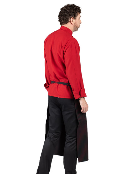 Unisex Reinforced Bar Tacking Apron - 3052 - Red/Blk Pinstripe