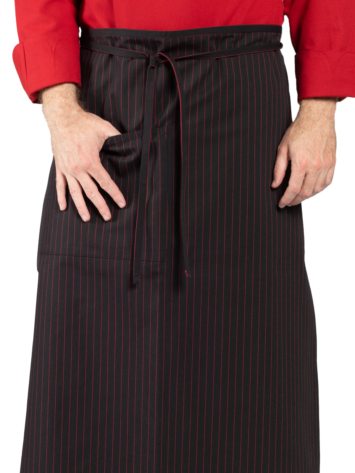 Unisex Reinforced Bar Tacking Apron - 3052 - Red/Blk Pinstripe