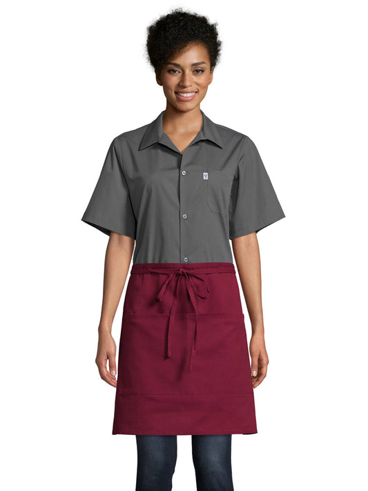 Unisex Two-Section Patch Pocket Apron - 3056 - Burgundy