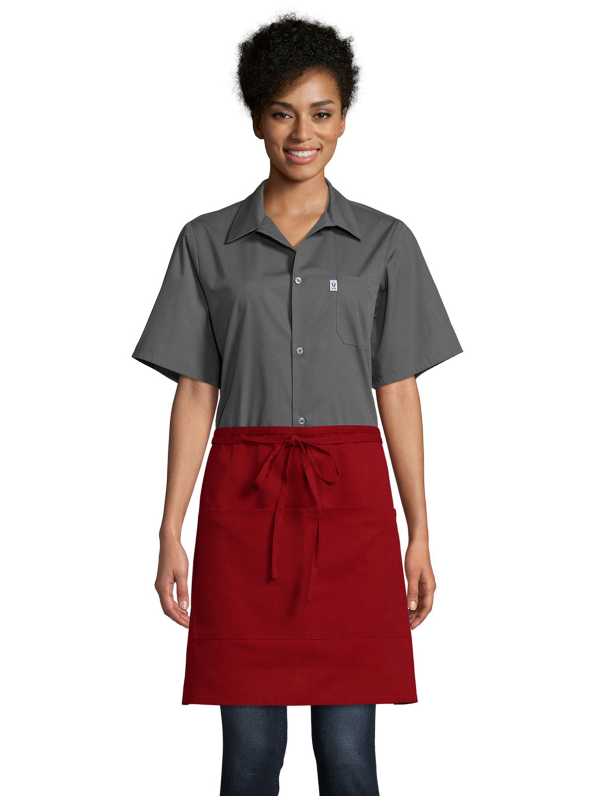 Unisex Two-Section Patch Pocket Apron - 3056 - Red