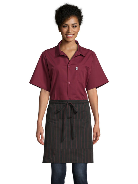 Unisex Two-Section Patch Pocket Apron - 3056 - Red/Blk Pinstripe