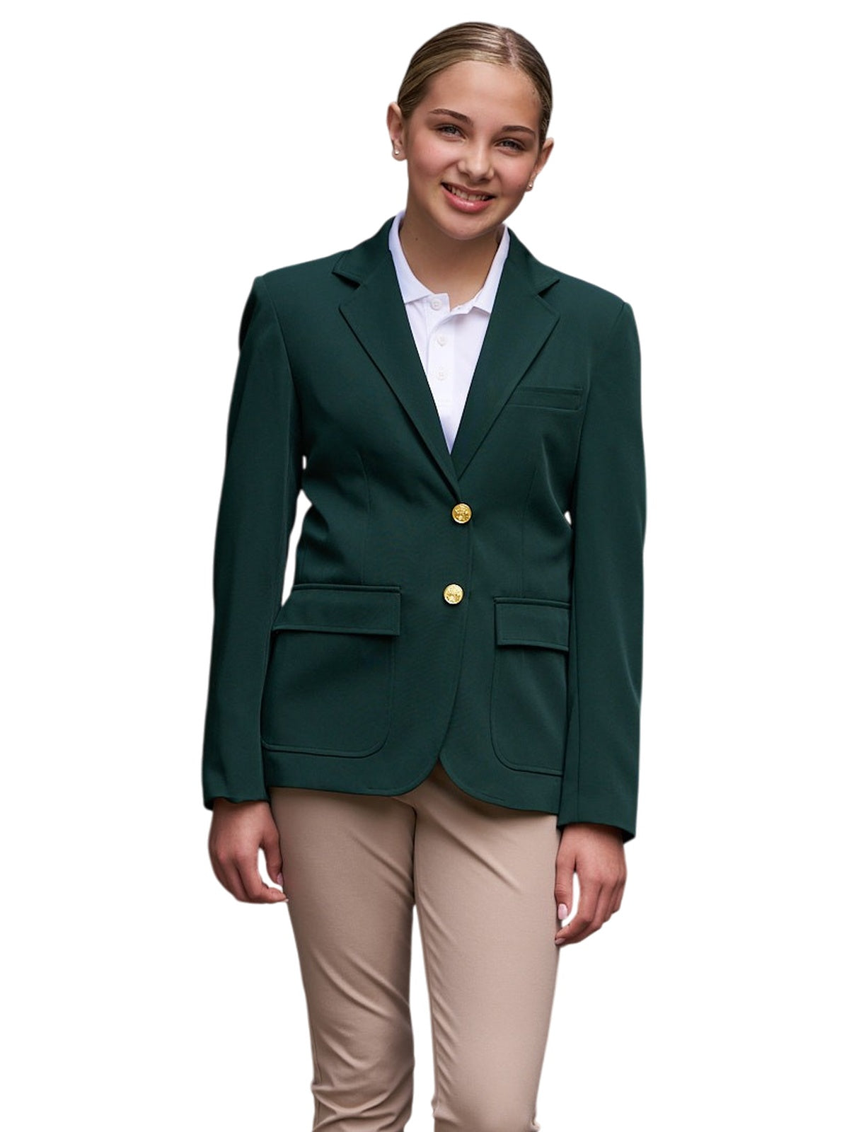 Girl's Two-Button UltraLux 100% Polyester Blazer - 4000C - Hunter Green