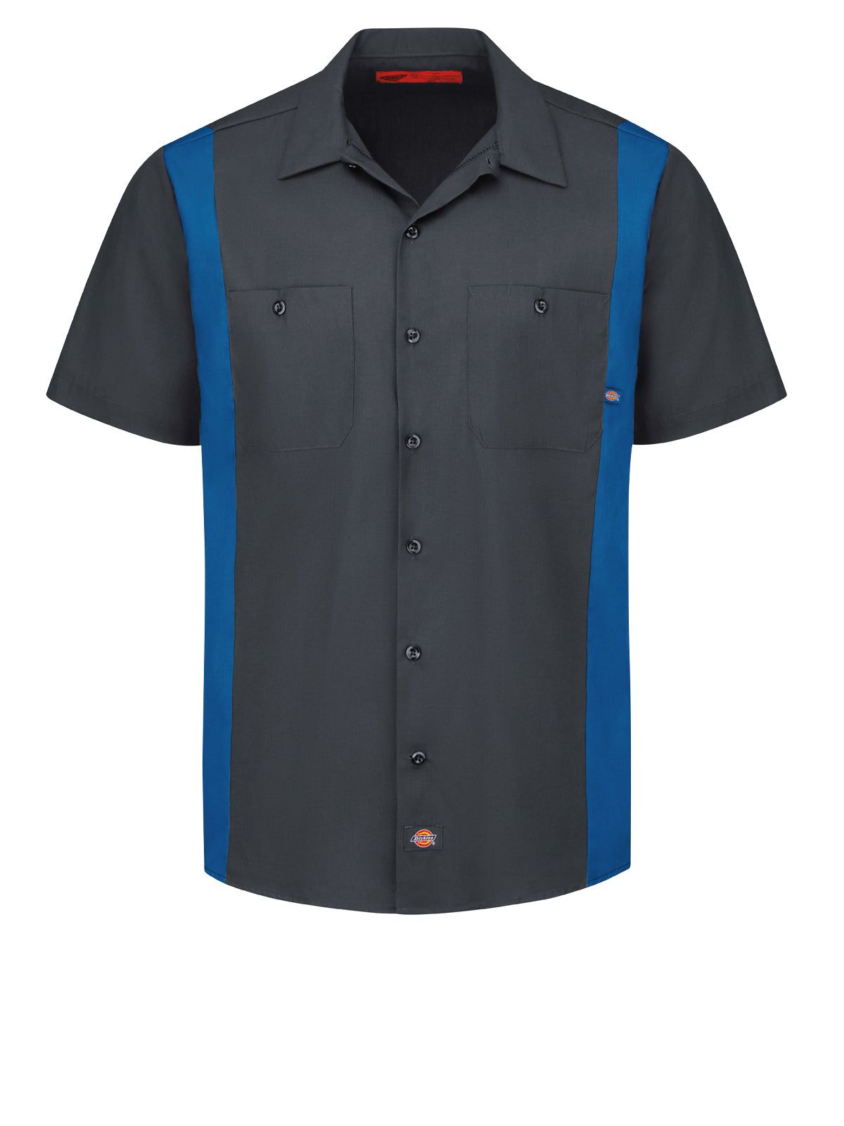 Men's Industrial Color Block Short-Sleeve Shirt - 24 - Dark Charcoal/Royal Blue