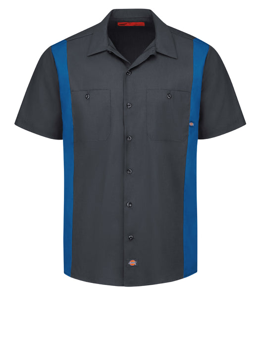 Men's Industrial Color Block Short-Sleeve Shirt - 24 - Dark Charcoal/Royal Blue