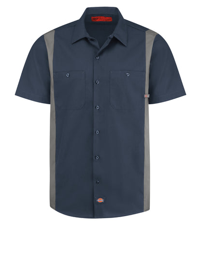 Men's Industrial Color Block Short-Sleeve Shirt - 24 - Dark Navy/Smoke