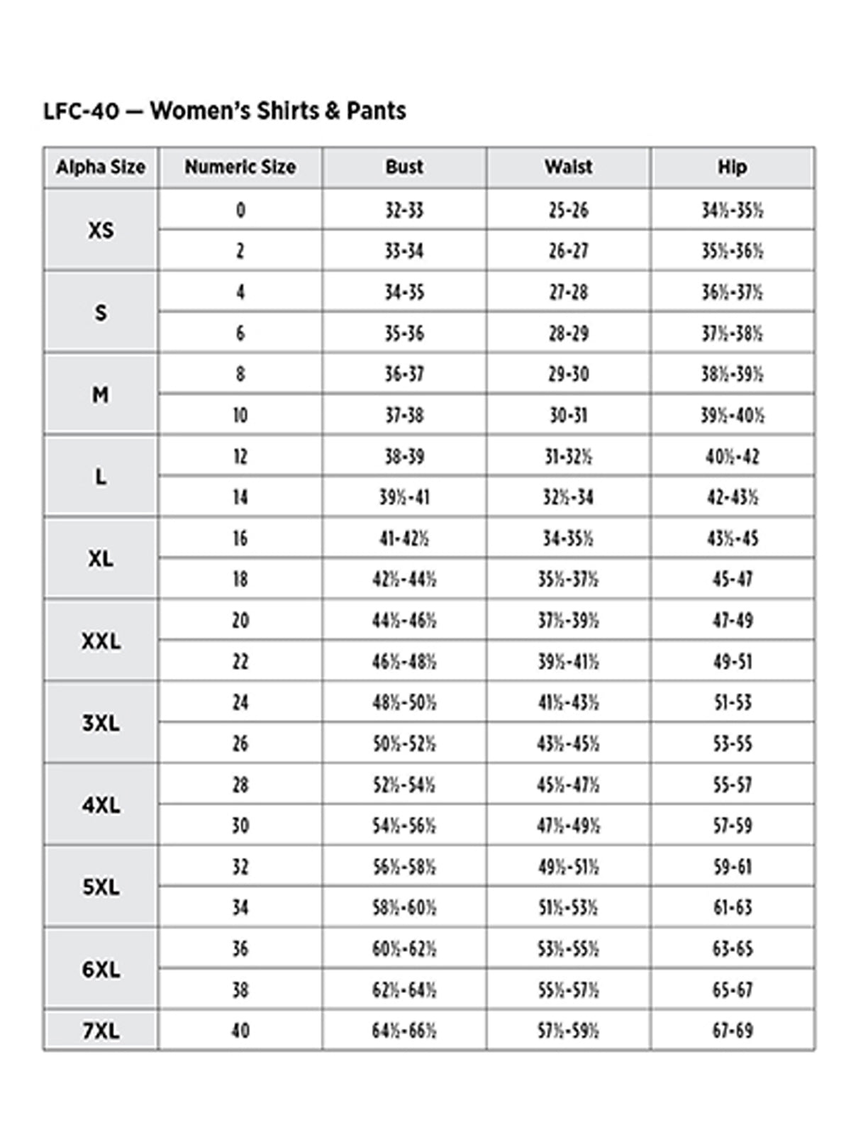 SIZECHART