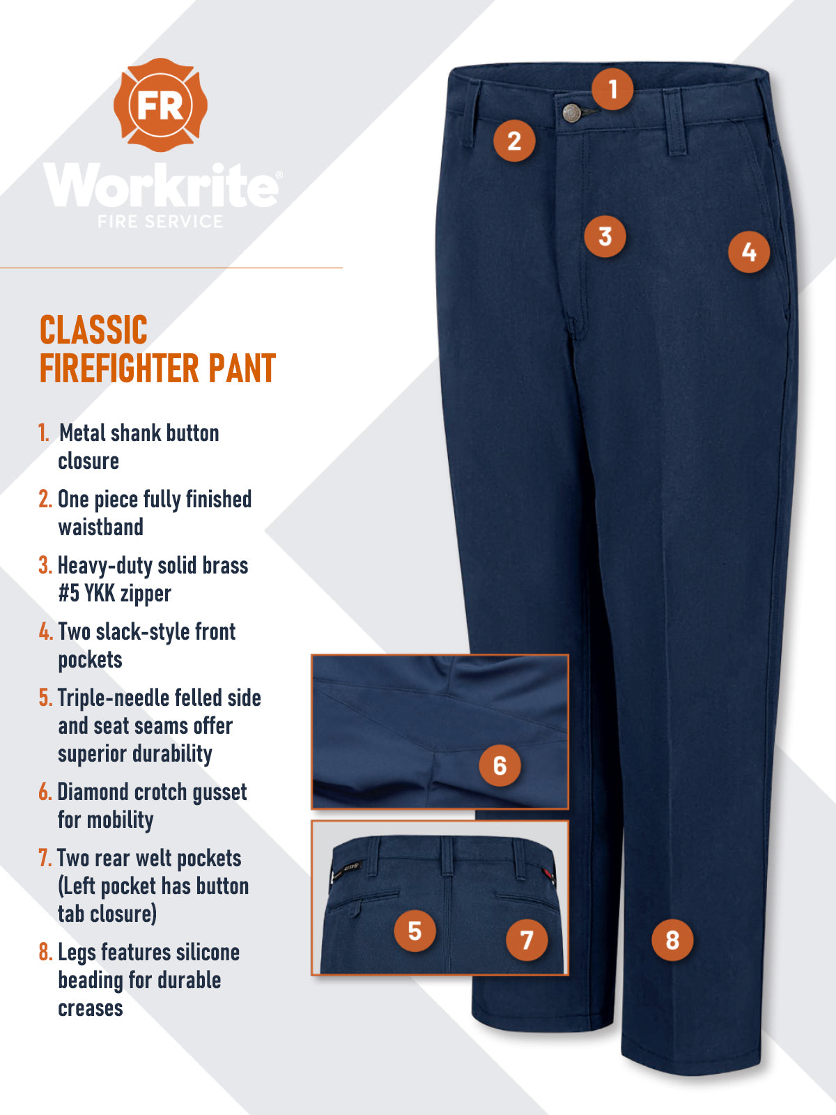 Men's Full Cut Classic Firefighter Pant - FP52 - Midnight Navy