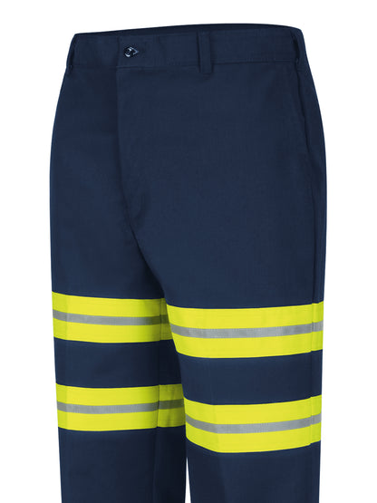 Men's Dura-Kap Industrial Pant - PT20 - Navy with Yellow/Green Visibility Trim