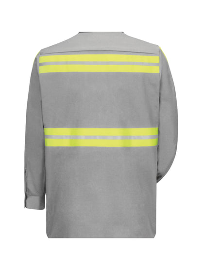 Men's Long Sleeve Wrinkle-Resistant Cotton Work Shirt - SC30 - Grey with Yellow/Green Visibility Trim