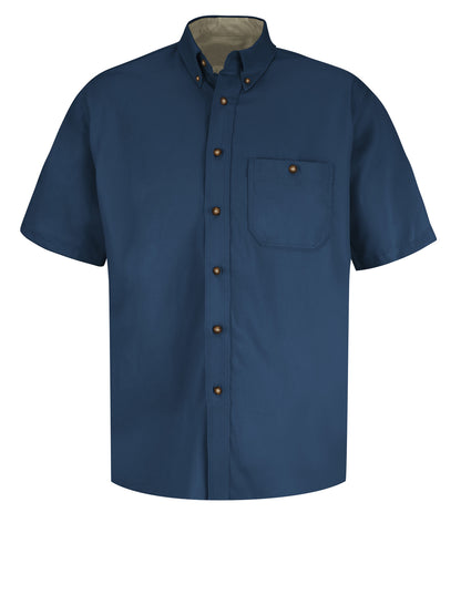 Men's Short Sleeve Cotton Contrast Dress Shirt - SC64 - Navy/Stone