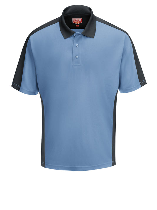 Men's Short Sleeve Performance Knit Two-Tone Polo - SK54 - Medium Blue/Charcoal