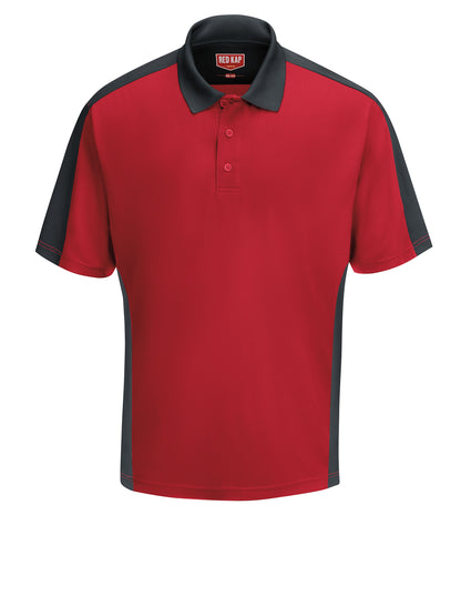 Men's Short Sleeve Performance Knit Two-Tone Polo - SK54 - Red/Charcoal