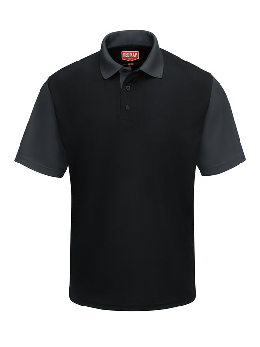 Men's Short Sleeve Performance Knit Color-Block Polo - SK56 - Black/Charcoal