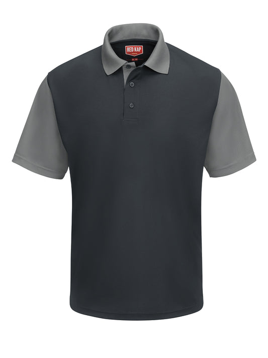 Men's Short Sleeve Performance Knit Color-Block Polo - SK56 - Charcoal/Grey