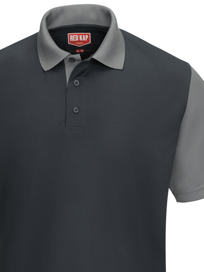 Men's Short Sleeve Performance Knit Color-Block Polo - SK56 - Charcoal/Grey