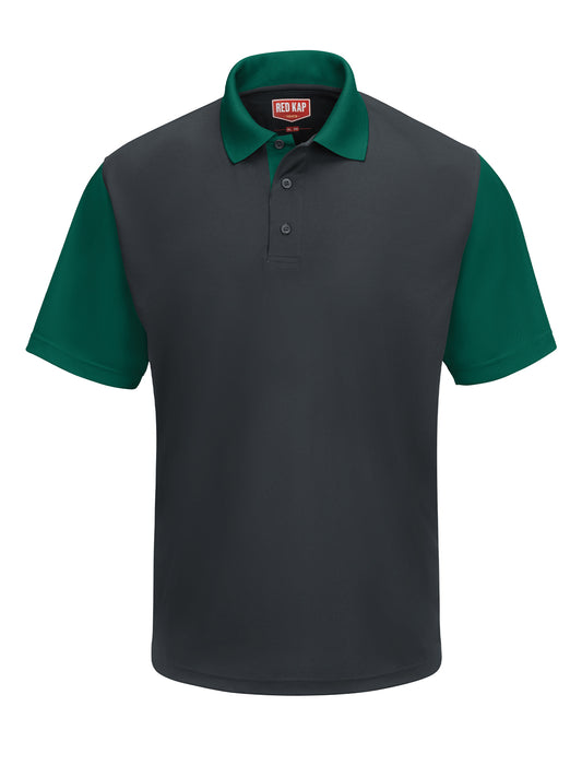 Men's Short Sleeve Performance Knit Color-Block Polo - SK56 - Charcoal/Hunter Green