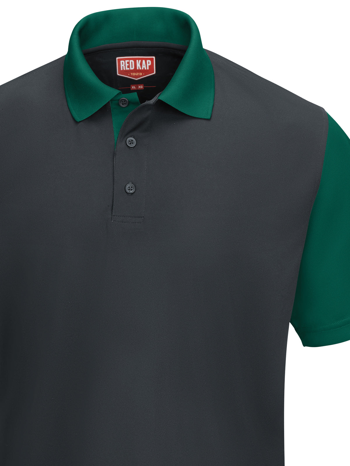 Men's Short Sleeve Performance Knit Color-Block Polo - SK56 - Charcoal/Hunter Green