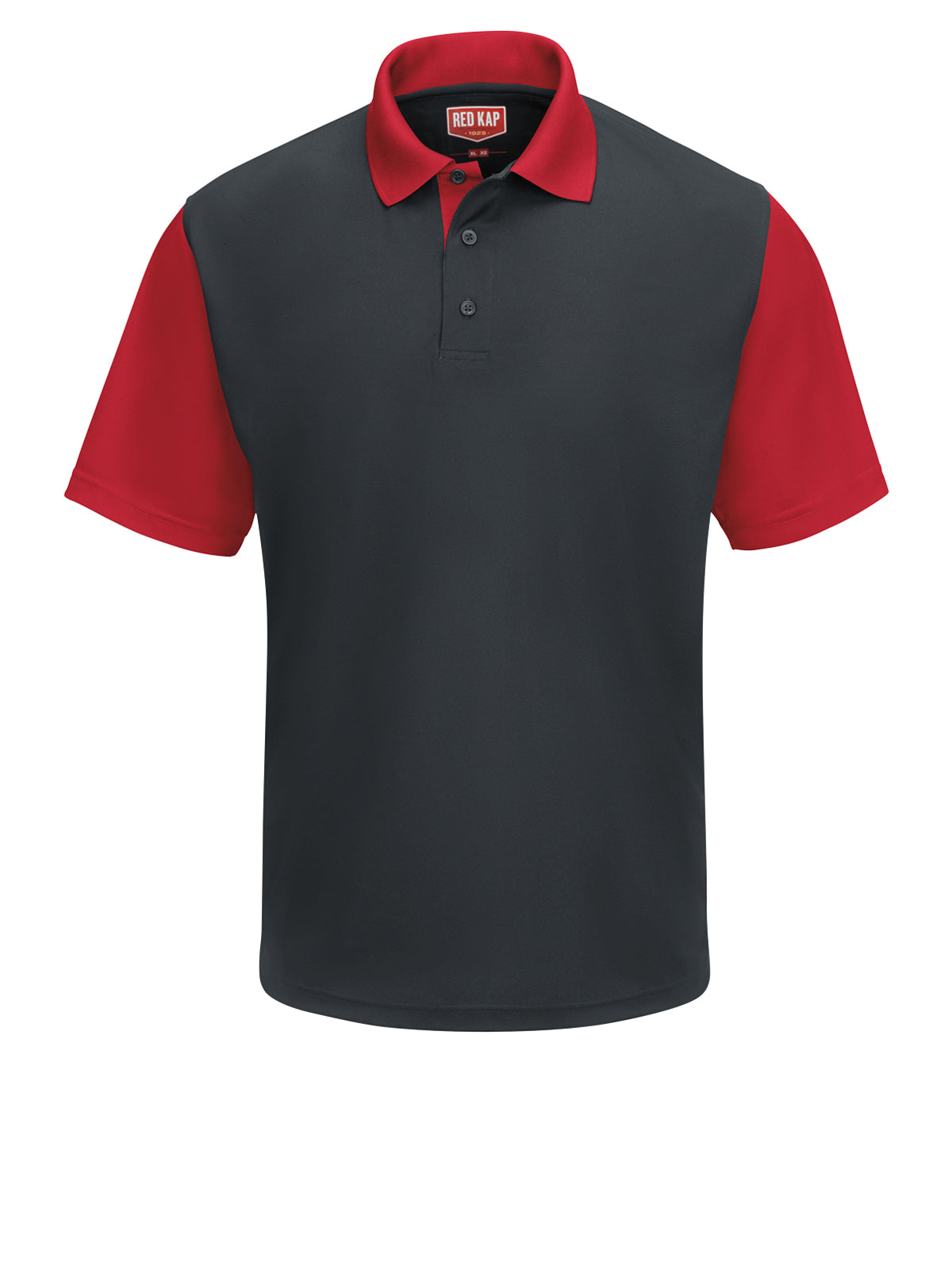 Men's Short Sleeve Performance Knit Color-Block Polo - SK56 - Charcoal/Red