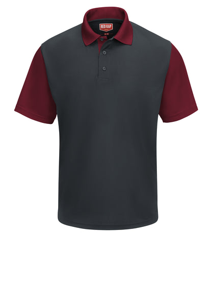 Men's Short Sleeve Performance Knit Color-Block Polo - SK56 - Charcoal/Burgundy