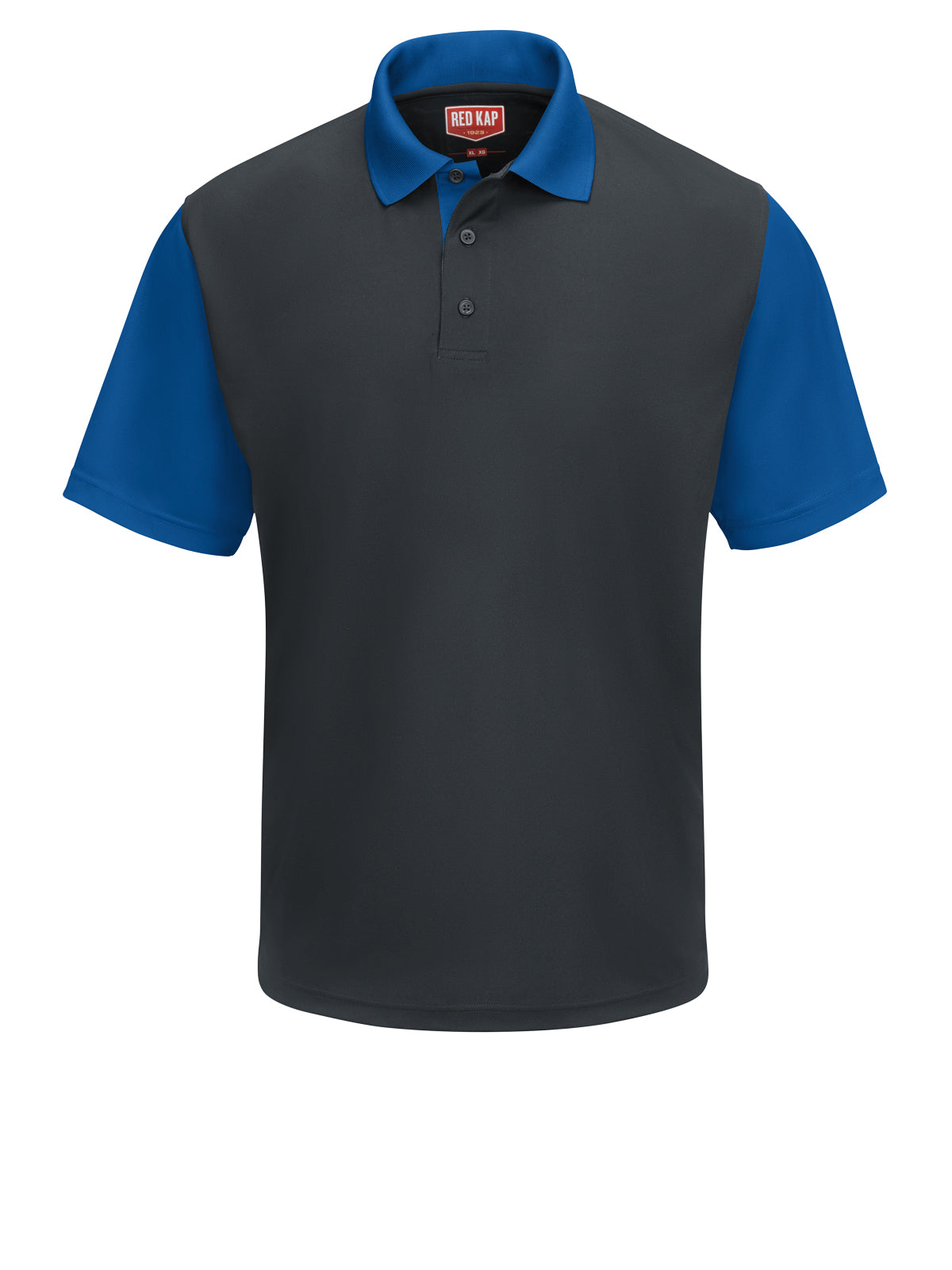 Men's Short Sleeve Performance Knit Color-Block Polo - SK56 - Charcoal/Royal Blue