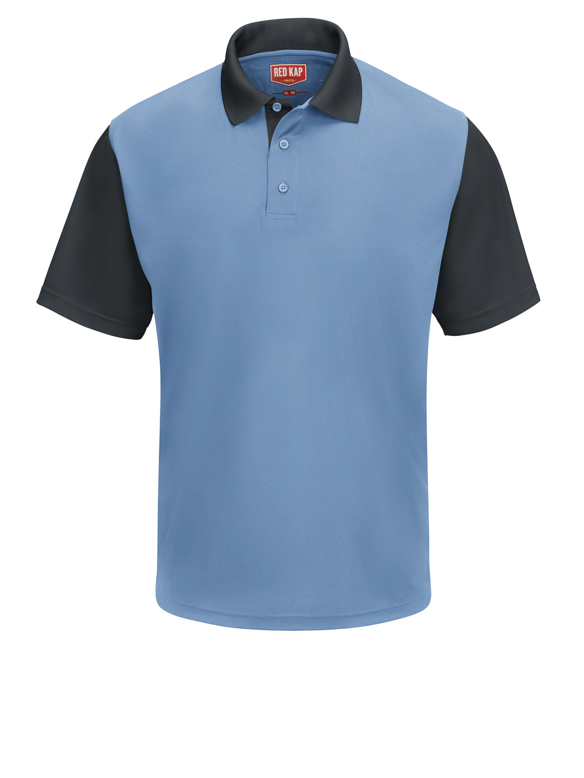 Men's Short Sleeve Performance Knit Color-Block Polo - SK56 - Medium Blue/Charcoal