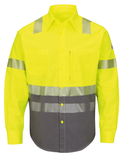 Men's Flame-Resistant Hi-Visibility Color-Block Uniform Shirt - SLB4 - Yellow/Grey