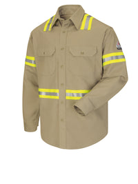Men's Midweight Flame-Resistant Enhanced Visibility Uniform Shirt - SLDT - Khaki