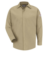 Men's Midweight Flame-Resistant Pocketless Concealed-Gripper Work Shirt - SLS2 - Khaki