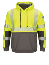 Men's Hi-Visibility Color Block Pullover Fleece Sweatshirt - SMB4 - Yellow/Green