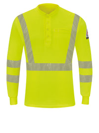 Men's Hi-Visibility Lightweight Flame-Resistant Long-Sleeve Henley Shirt - SML4 - Yellow/Green