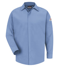 Men's Midweight Flame-Resistant Pocketless Concealed-Gripper Work Shirt - SMS2 - Light Blue