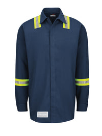 Men's Enhanced Visibility Flame-Resistant Concealed-Gripper Pocketless Work Shirt - SMS6 - Navy
