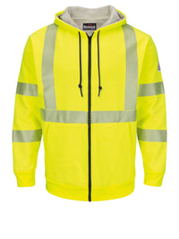 Men's Fleece Flame-Resistant Hi-Visibility Zip-Front Waffle-Lined Hooded Sweatshirt - SMZ4 - High Visibility