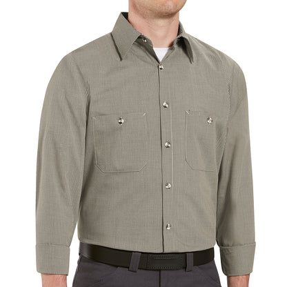 Men's Long Sleeve Industrial Striped Work Shirt - SP10 - Khaki/Black Check