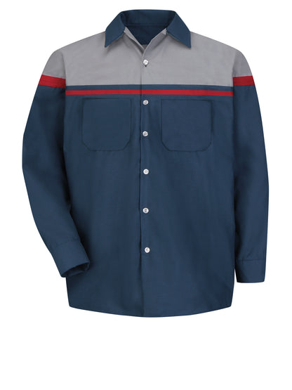 Men's Long Sleeve Industrial Work Shirt - SP14 - Navy / Red / Light Grey