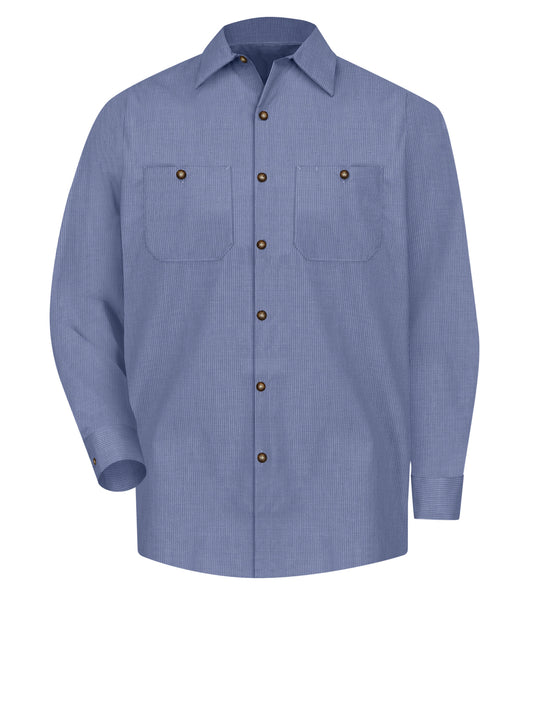 Men's Long Sleeve Industrial Work Shirt - SP14 - Denim Blue Microcheck