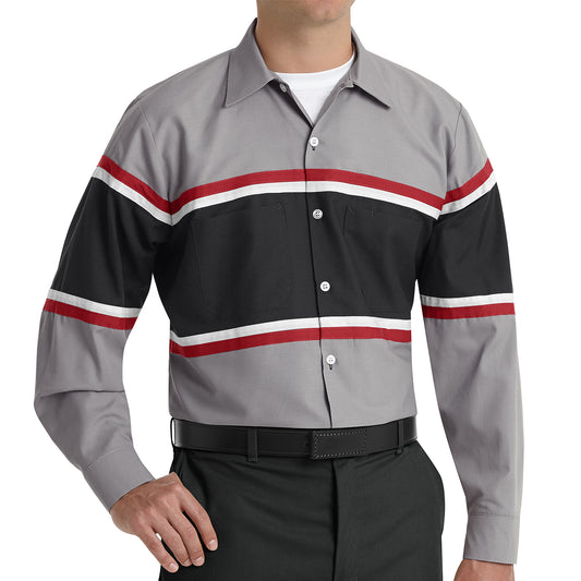 Men's Long Sleeve Industrial Work Shirt - SP14 - Grey/Black with Red/White