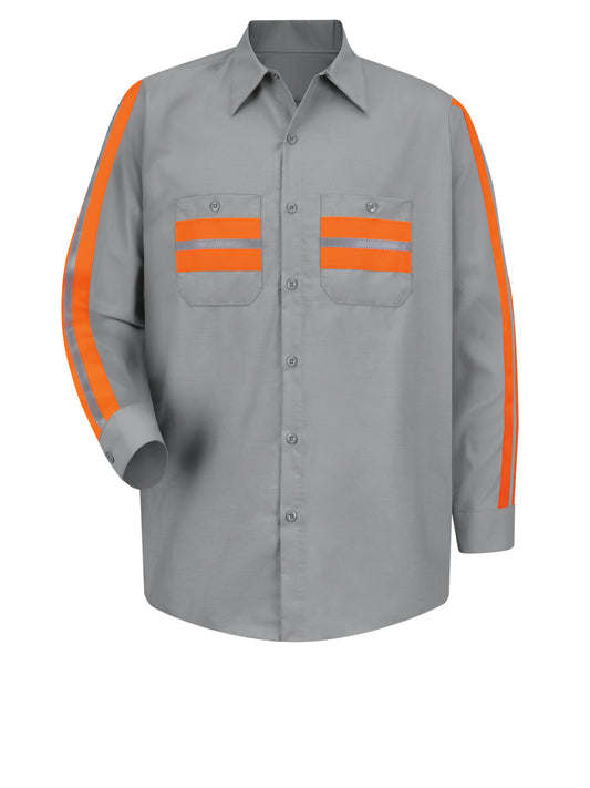 Men's Long Sleeve Industrial Work Shirt - SP14 - Light Grey with Orange Visibility Trim