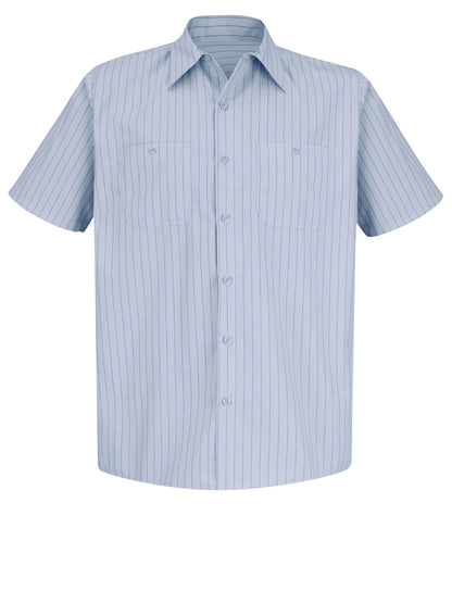 Men's Short Sleeve Striped Work Shirt - SP20 - Light Blue / Navy