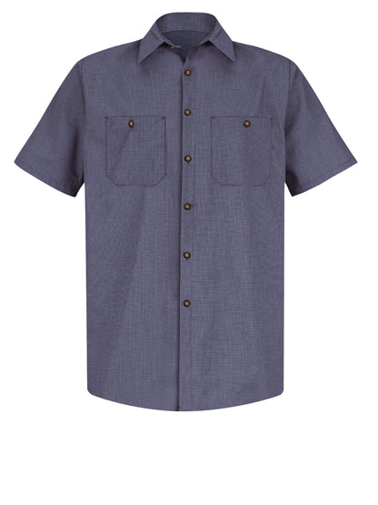 Men's Short Sleeve Striped Work Shirt - SP20 - Blue/Charcoal Check