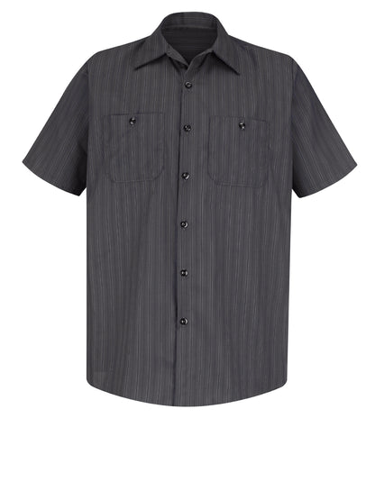 Men's Short Sleeve Striped Work Shirt - SP20 - Charcoal with Blue/White Stripe