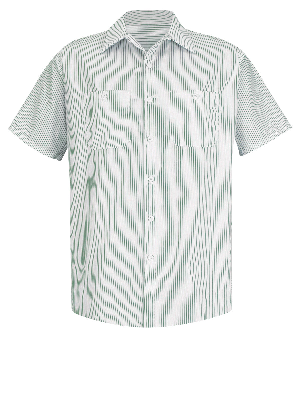 Men's Short Sleeve Striped Work Shirt - SP20 - White/Green Stripe