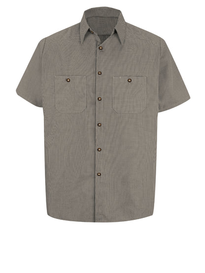 Men's Short Sleeve Striped Work Shirt - SP20 - Khaki/Black Check